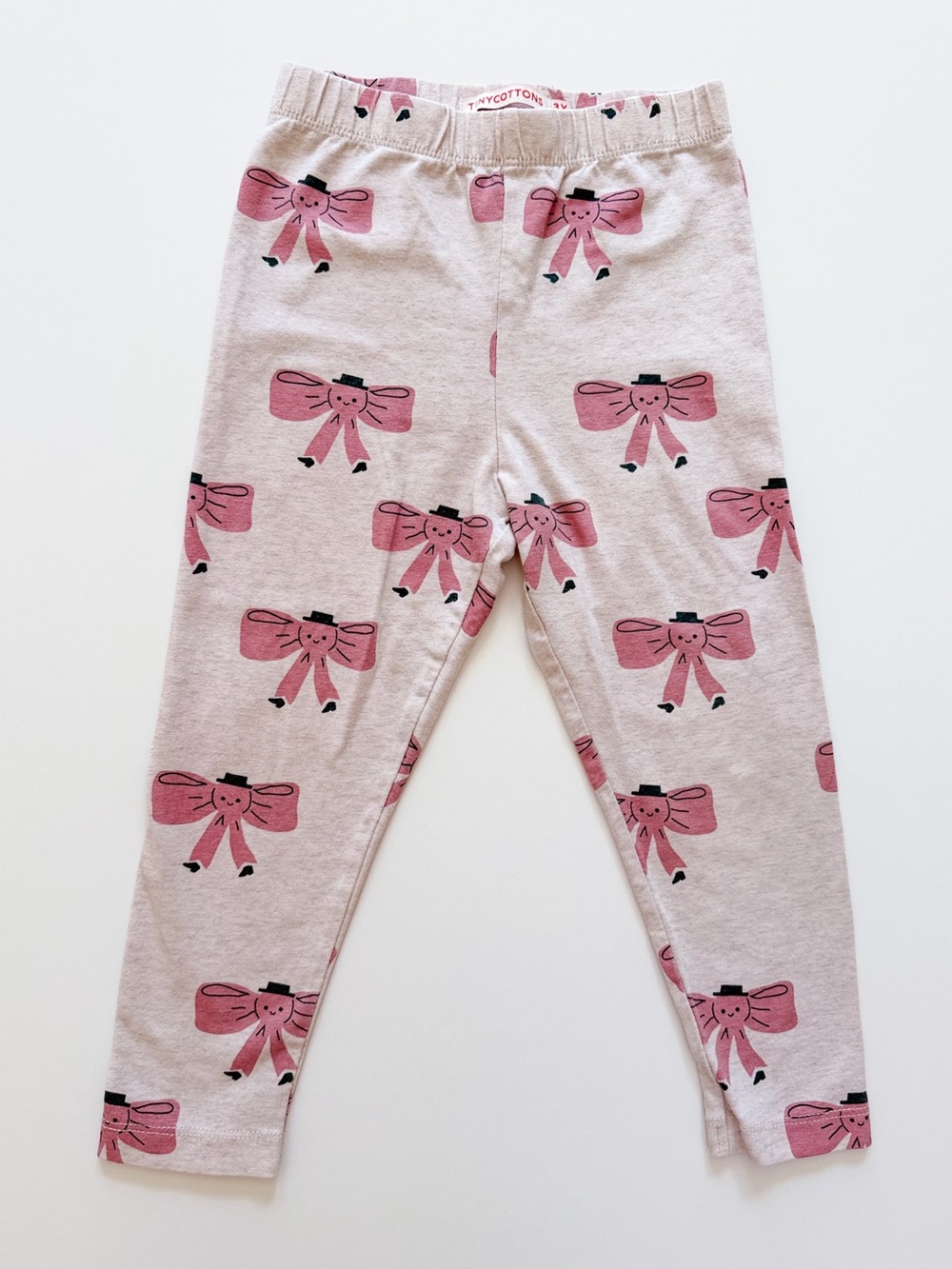 Tinycottons Girls Pink Bow Print Cotton Leggings